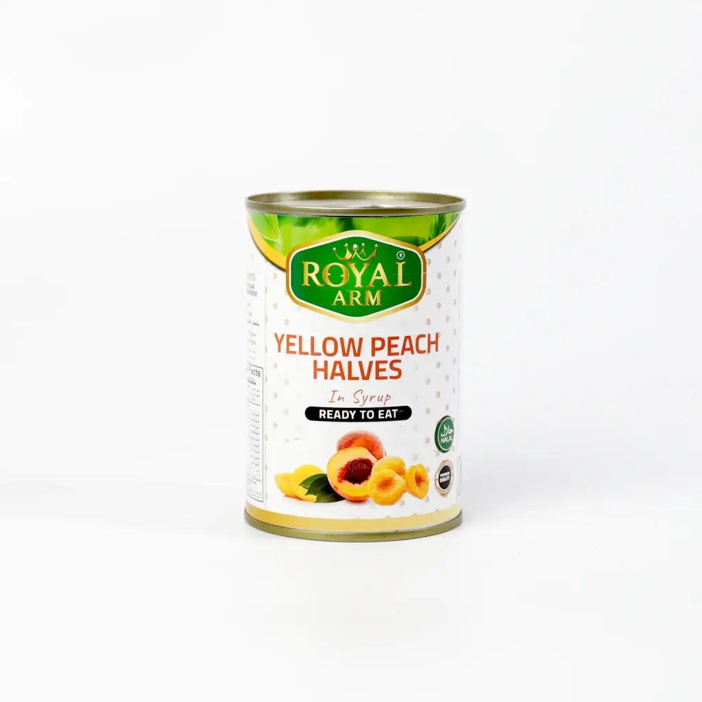 انصاف الخوخ الاصفر معدني رويال ارم 425 غم  