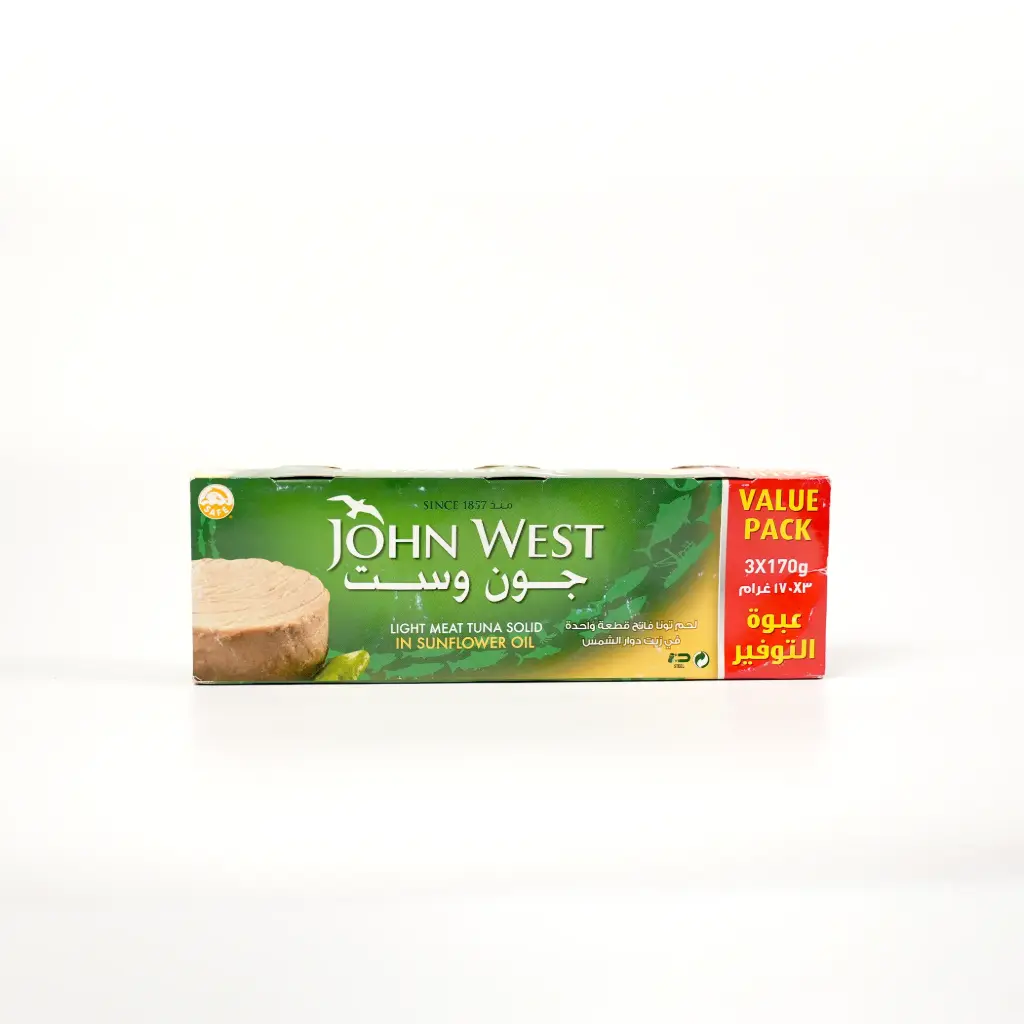 لحم تونا فاتح في زيت دوار الشمس قطعه واحدة سكيب جاك جون وست 3*170 غم  